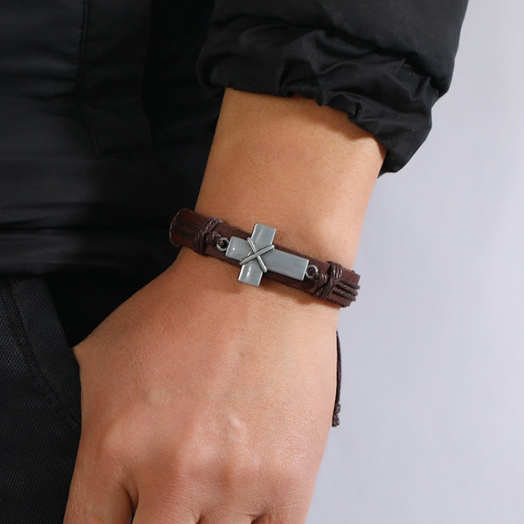 Personalized Vintage Braided Leather Bracelet Simple Pull-Out Adjustable Cross Bracelet - Bracelets by PMC Jewellery | Online Shopping South Africa | PMC Jewellery | Buy Now Pay Later Mobicred