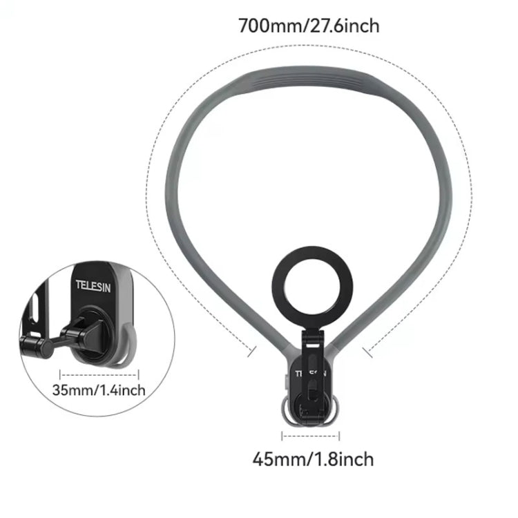 TELESIN MNM-002 Magsafe Magnetic Suction Mobile Phone Hanging Neck POV Viewing Angle Lazy Stand(Gray) - Stand by TELESIN | Online Shopping South Africa | PMC Jewellery | Buy Now Pay Later Mobicred