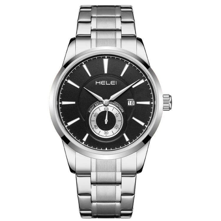 HELEI H9009B-G Night Light Waterproof Men Quartz Watch(Silver Black) - Metal Strap Watches by HELEI | Online Shopping South Africa | PMC Jewellery | Buy Now Pay Later Mobicred