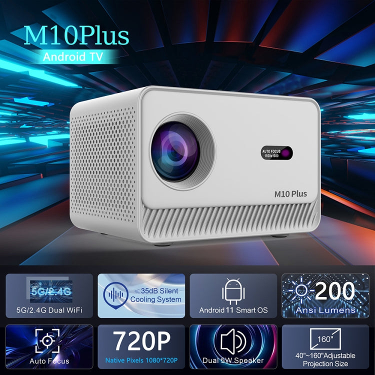 M10 Plus 1280x720P Projector 2.4G / 5G WIFI Bluetooth 5.2 Android 11 System Home Cinema UK Plug - Mini Projector by PMC Jewellery | Online Shopping South Africa | PMC Jewellery | Buy Now Pay Later Mobicred