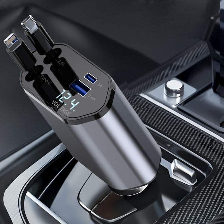 4-In-1 120W Multifunctional USB Retractable Dual-Line Digital Display Car Fast Charger(8 Pin + Type-C) - free shipping - PMC TechLife - Order now!