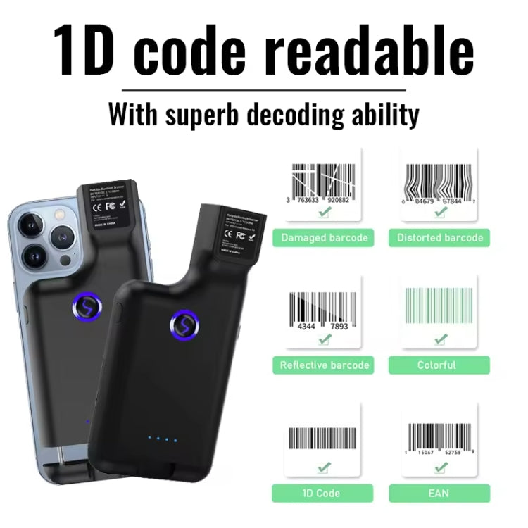 1D Bluetooth Barcode Scanner Wireless Back Clip Phone Barcode Reader - Barcode Scanner by PMC Jewellery | Online Shopping South Africa | PMC Jewellery | Buy Now Pay Later Mobicred