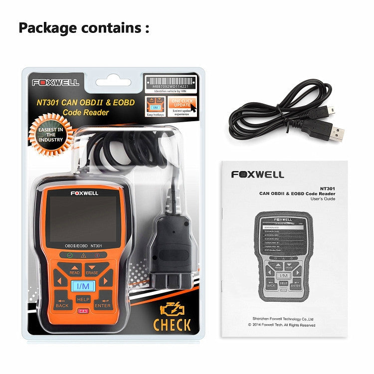 FOXWELL NT301 OBD2 Car Fault Diagnostic Instrument Live Data Code Reader Tool - free shipping - PMC TechLife - Order now!