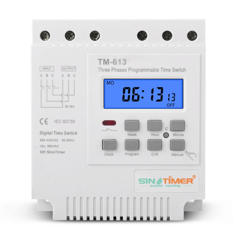 SINOTIMER TM613 380V 16A Three-Phase Programmable Time Switch With Backlight - Switch by SINOTIMER | Online Shopping South Africa | PMC Jewellery | Buy Now Pay Later Mobicred