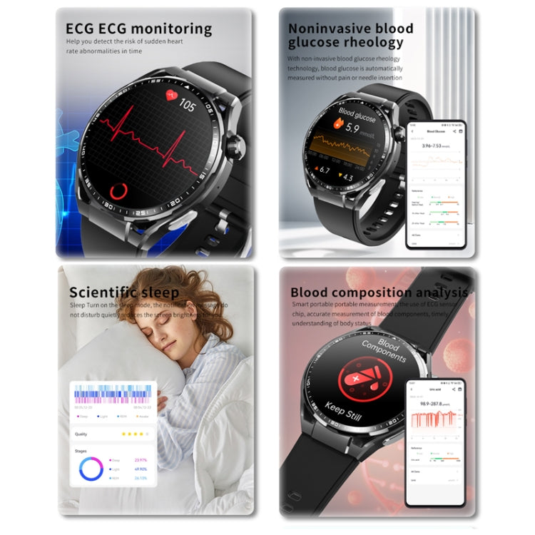 F200 Smart Health Watch ECG Electrocardiogram Blood Sugar Monitoring 1.55 Inch Round Screen, Color: Black 3-Beads Steel - Smart Watches by PMC Jewellery | Online Shopping South Africa | PMC Jewellery | Buy Now Pay Later Mobicred