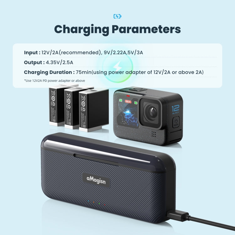 AMagisn Portable Fast Charge Hub For GoPro HERO12 Black / HERO11 Black / HERO10 Black / HERO9 Black - Charger by aMagisn | Online Shopping South Africa | PMC Jewellery | Buy Now Pay Later Mobicred