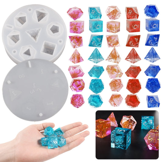 Silicone Dice Resin Molds with 7 Standard Polyhedral Stereoscopic Dice Cavities - Arts & Crafts by PMC Jewellery | Online Shopping South Africa | PMC Jewellery | Buy Now Pay Later Mobicred