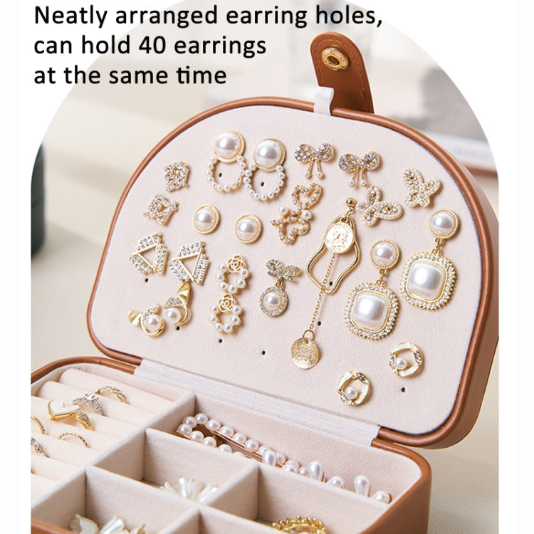 Double Layer PU Jewelry Storage Box Semi-circular Portable Earring Necklace Ring Organizer Box(White) - Jewelry Storages by PMC Jewellery | Online Shopping South Africa | PMC Jewellery | Buy Now Pay Later Mobicred