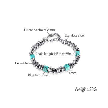 OPK GS1546 Stainless Steel Personalized Blue Turquoise Black Gallstone Bracelet - Bracelets by OPK | Online Shopping South Africa | PMC Jewellery | Buy Now Pay Later Mobicred