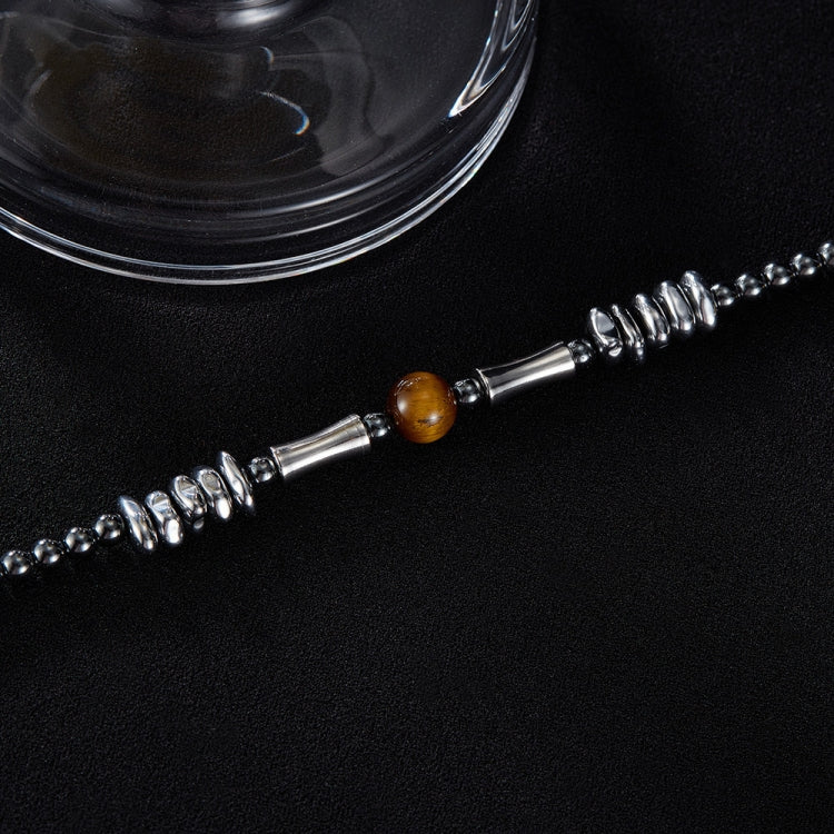 OPK GS1550 Personalized Stainless Steel Black Gallstone Tiger Eye Stone Bracelet - Bracelets by OPK | Online Shopping South Africa | PMC Jewellery | Buy Now Pay Later Mobicred