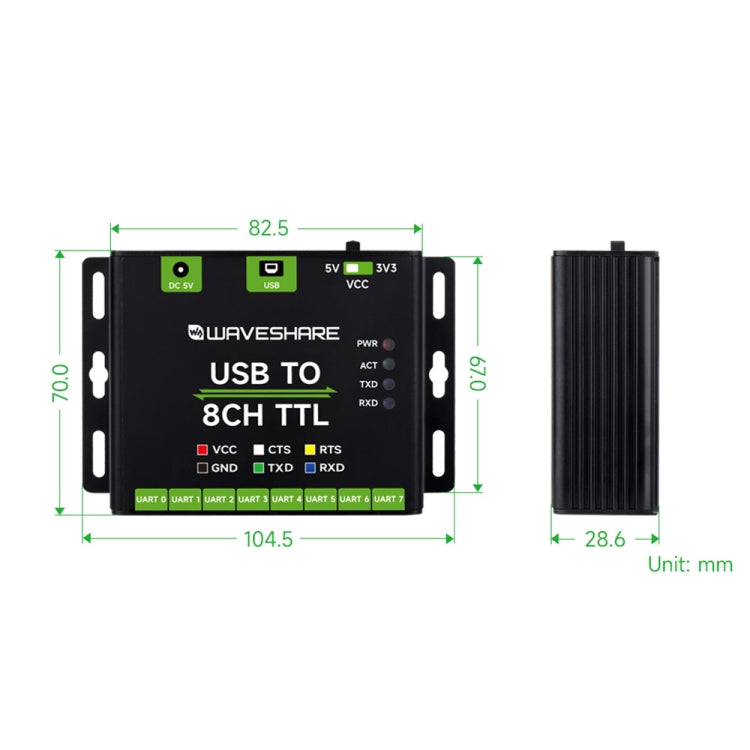 Waveshare 27076 Industrial USB TO TTL UART Serial Communication Module Converter(USB TO 8CH TTL) - Modules Expansions Accessories by Waveshare | Online Shopping South Africa | PMC Jewellery | Buy Now Pay Later Mobicred