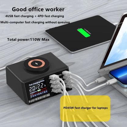 X9M 9-in-1 110W USB+PD Smart Multi-ports QI Magnetic Wireless Charger, Spec: Black UK Plug - Multifunction Charger by PMC Jewellery | Online Shopping South Africa | PMC Jewellery | Buy Now Pay Later Mobicred