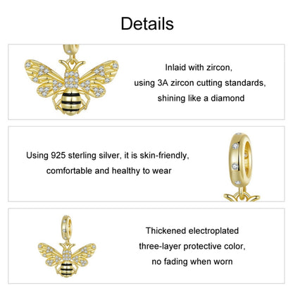 S925 Sterling Silver Gold-Plated Bee DIY Bracelet Pendant(BSC1035) - Jewelry Accessories by PMC Jewellery | Online Shopping South Africa | PMC Jewellery | Buy Now Pay Later Mobicred