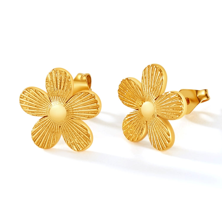 OPK GE941 1pair Vintage Stainless Steel Flower Earrings(Gold) - Stud Earrings & Earrings by OPK | Online Shopping South Africa | PMC Jewellery | Buy Now Pay Later Mobicred