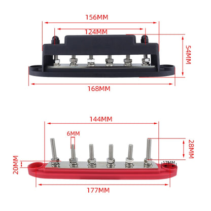 M6 RV Yacht High Current 6-column 250A Base Busbar, Color: Red + Black - Fuse by PMC Jewellery | Online Shopping South Africa | PMC Jewellery | Buy Now Pay Later Mobicred