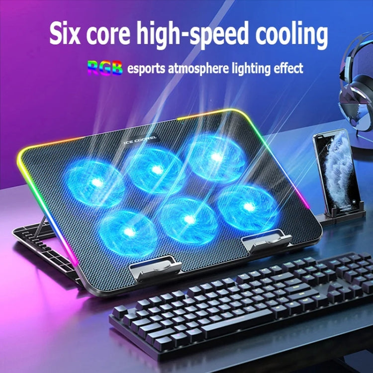 ICE COOREL A9R 6-fans Adjustable Laptop Stand Radiator with RGB Atmosphere Light(Black) - Cooling Pads by ICE COOREL | Online Shopping South Africa | PMC Jewellery | Buy Now Pay Later Mobicred