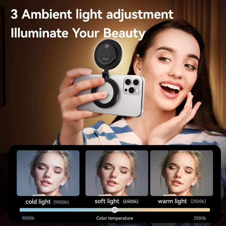 TELESIN Magnetic Selfie Light Rechargeable Reversible Design Fill Light - Selfie Light by TELESIN | Online Shopping South Africa | PMC Jewellery | Buy Now Pay Later Mobicred