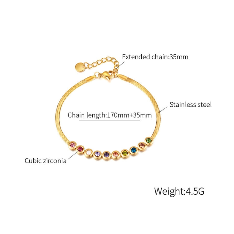 OPK GS1431 Titanium Steel Colorful Zirconia Hand Jewelry Stainless Steel Flat Chain Bracelet, Color: Gold - Bracelets by OPK | Online Shopping South Africa | PMC Jewellery | Buy Now Pay Later Mobicred