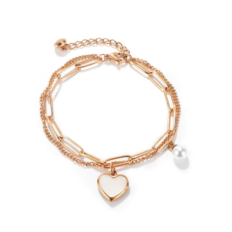 OPK 1106 Cold Style Personalized Double Layer Temperament Peach Heart Pearl Stainless Steel Bracelet, Color: Rose Gold - Bracelets by OPK | Online Shopping South Africa | PMC Jewellery | Buy Now Pay Later Mobicred