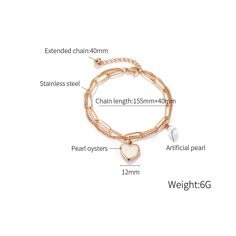 OPK 1106 Cold Style Personalized Double Layer Temperament Peach Heart Pearl Stainless Steel Bracelet, Color: Gold - Bracelets by OPK | Online Shopping South Africa | PMC Jewellery | Buy Now Pay Later Mobicred