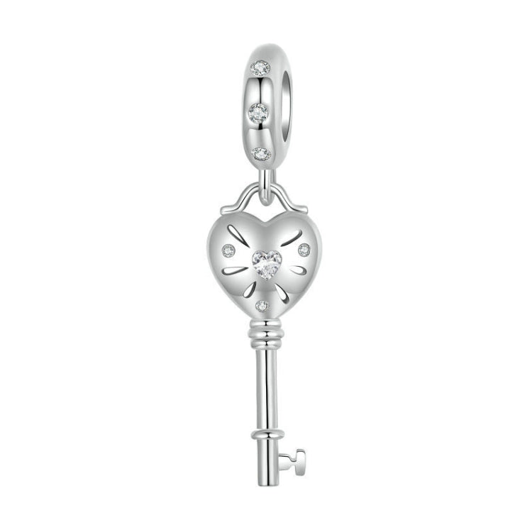 S925 Sterling Silver Platinum-plated Three-dimensional Heart Key-shaped Beaded Jewelry Pendants(SCC2885) - Jewelry Accessories by PMC Jewellery | Online Shopping South Africa | PMC Jewellery | Buy Now Pay Later Mobicred