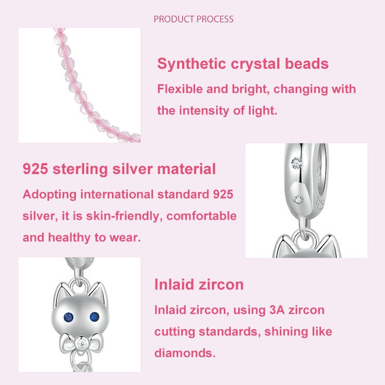 S925 Sterling Silver Platinum Plated Cute Cat Safety Chain Jewelry Pendants(SCC2882) - Jewelry Accessories by PMC Jewellery | Online Shopping South Africa | PMC Jewellery | Buy Now Pay Later Mobicred