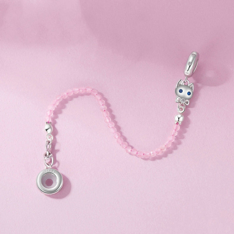 S925 Sterling Silver Platinum Plated Cute Cat Safety Chain Jewelry Pendants(SCC2882) - Jewelry Accessories by PMC Jewellery | Online Shopping South Africa | PMC Jewellery | Buy Now Pay Later Mobicred