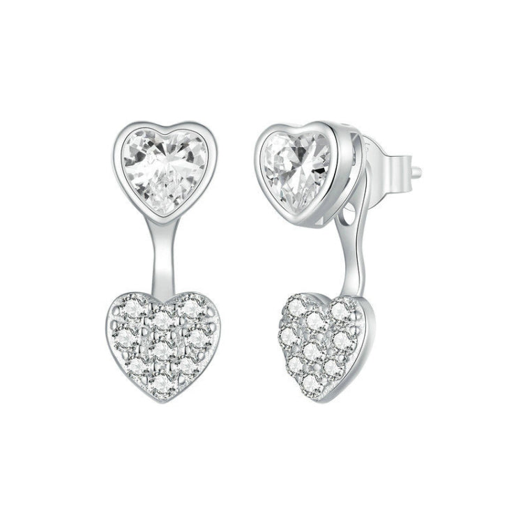 S925 Sterling Silver Plated With Platinum And Zircon Heart Earrings(BSE1043) - Stud Earrings & Earrings by PMC Jewellery | Online Shopping South Africa | PMC Jewellery | Buy Now Pay Later Mobicred