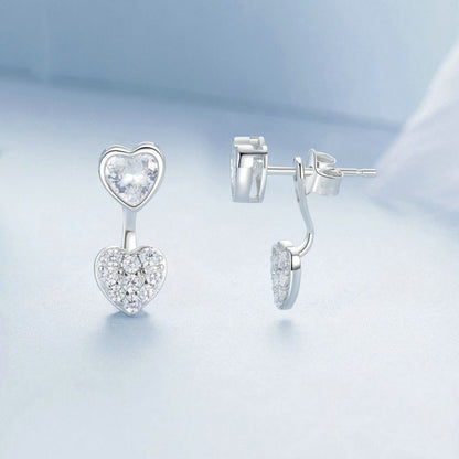 S925 Sterling Silver Plated With Platinum And Zircon Heart Earrings(BSE1043) - Stud Earrings & Earrings by PMC Jewellery | Online Shopping South Africa | PMC Jewellery | Buy Now Pay Later Mobicred