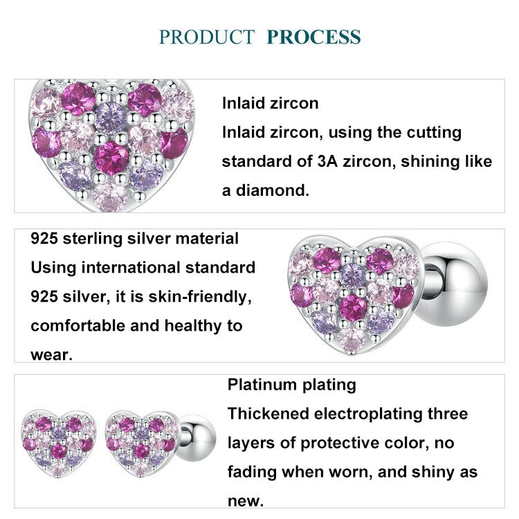 S925 Sterling Silver Plated With Platinum Color-Blocked Zircon Heart-Shaped Earrings(BSE1044) - Stud Earrings & Earrings by PMC Jewellery | Online Shopping South Africa | PMC Jewellery | Buy Now Pay Later Mobicred