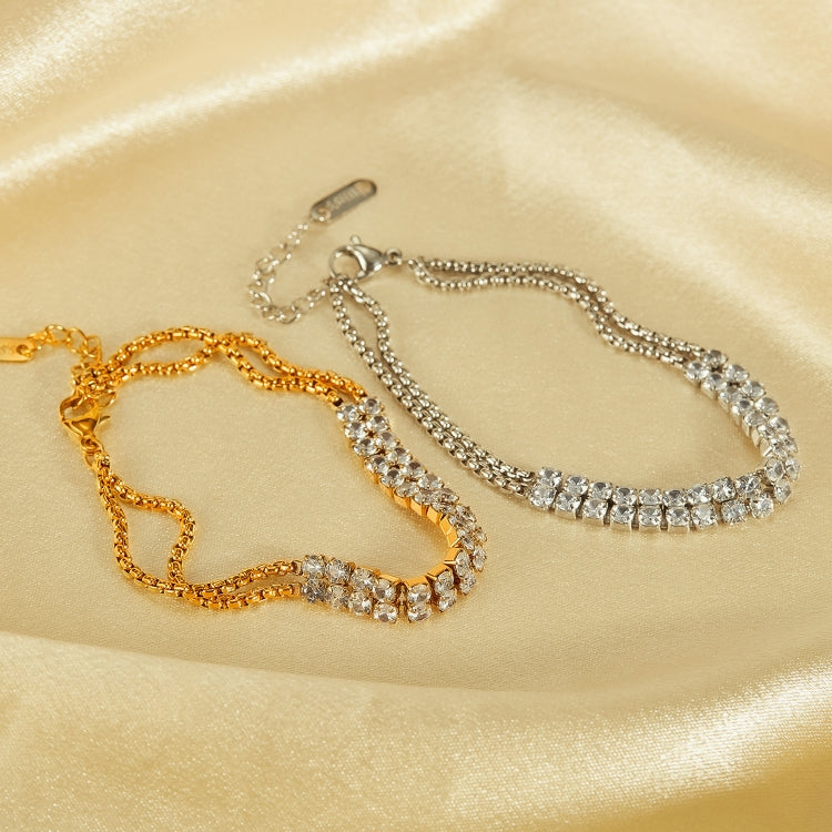 OPK GS1523 Stainless Steel Double Chain Double Row Diamonds Simple Bracelet, Color: Gold - Bracelets by OPK | Online Shopping South Africa | PMC Jewellery | Buy Now Pay Later Mobicred