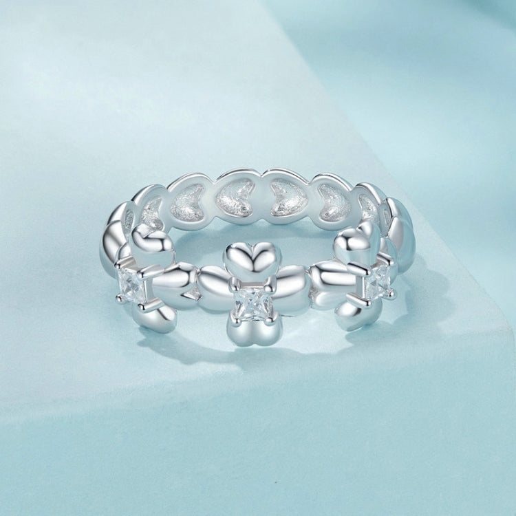 S925 Sterling Silver Platinum-plated Lucky Four-leaf Clover Ring, Size: 7(SCR1045) - Rings by PMC Jewellery | Online Shopping South Africa | PMC Jewellery | Buy Now Pay Later Mobicred