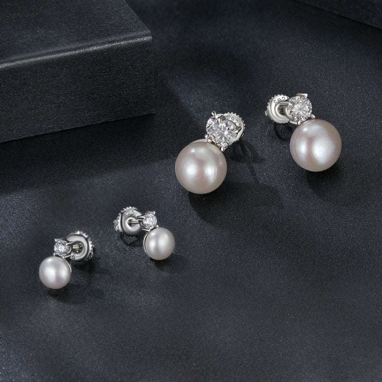 S925 Sterling Silver Platinum-plated Moissanite Pearl Earrings, Size: 0.5 Carat - Stud Earrings & Earrings by PMC Jewellery | Online Shopping South Africa | PMC Jewellery | Buy Now Pay Later Mobicred