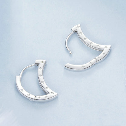 S925 Sterling Silver Platinum-Plated Crescent Zircon Earrings(BSE1031) - Jewelry Accessories by PMC Jewellery | Online Shopping South Africa | PMC Jewellery | Buy Now Pay Later Mobicred