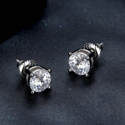 MSE003 S925 Sterling Silver Platinum-plated Four-claw Earrings, Size: L - Stud Earrings & Earrings by PMC Jewellery | Online Shopping South Africa | PMC Jewellery | Buy Now Pay Later Mobicred