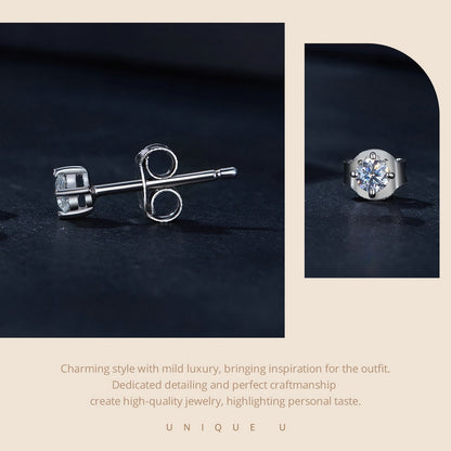 MSE038 S925 Sterling Silver Moissanite Earrings, Color: 0.5ct Gold - Stud Earrings & Earrings by PMC Jewellery | Online Shopping South Africa | PMC Jewellery | Buy Now Pay Later Mobicred