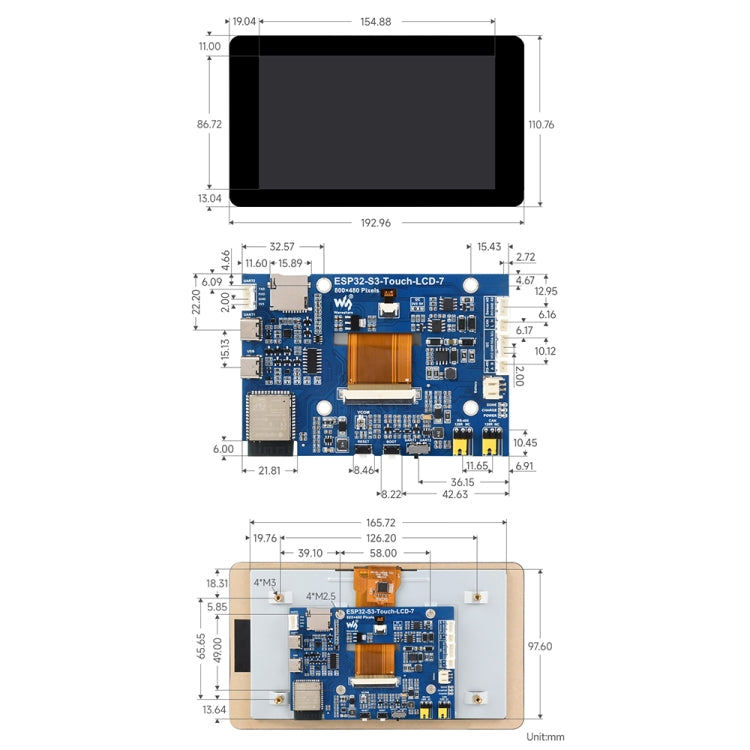 Waveshare ESP32-S3 7-Inch 800 X 480 Touch Display Development Board(27078) - free shipping - PMC Jewellery - Order now!
