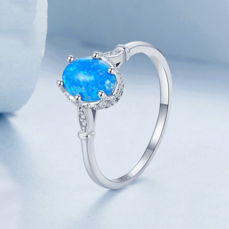 S925 Sterling Silver Ocean Blue Crown Opal Ring, Size: No. 8 - Stud Earrings & Earrings by PMC Jewellery | Online Shopping South Africa | PMC Jewellery | Buy Now Pay Later Mobicred