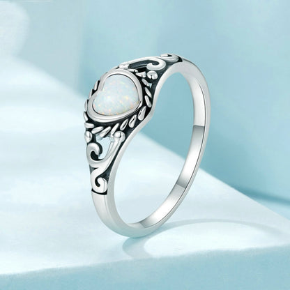 S925 Sterling Silver Opal Pattern Love Ring(No.7) - Rings by PMC Jewellery | Online Shopping South Africa | PMC Jewellery | Buy Now Pay Later Mobicred