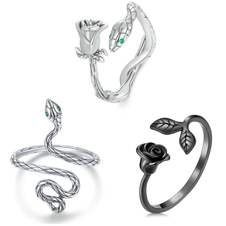 S925 Sterling Silver Platinum-plated Snake Rose Open Ring, Model: BSR199 - Rings by PMC Jewellery | Online Shopping South Africa | PMC Jewellery | Buy Now Pay Later Mobicred