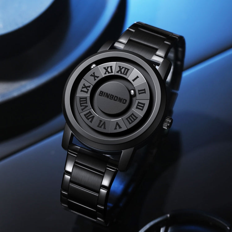 BINBOND B234 30m Waterproof Magnetic Suspension Watch, Color: Black Leather-Black Steel-Black - Leather Strap Watches by BINBOND | Online Shopping South Africa | PMC Jewellery | Buy Now Pay Later Mobicred