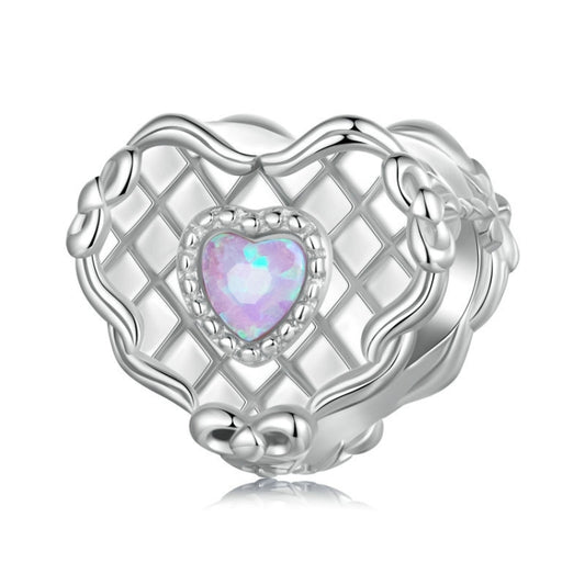 S925 Sterling Silver Platinum-plated Heart-shaped Cake Beads Bracelet Loose Beads(SCC2892) - Jewelry Accessories by PMC Jewellery | Online Shopping South Africa | PMC Jewellery | Buy Now Pay Later Mobicred