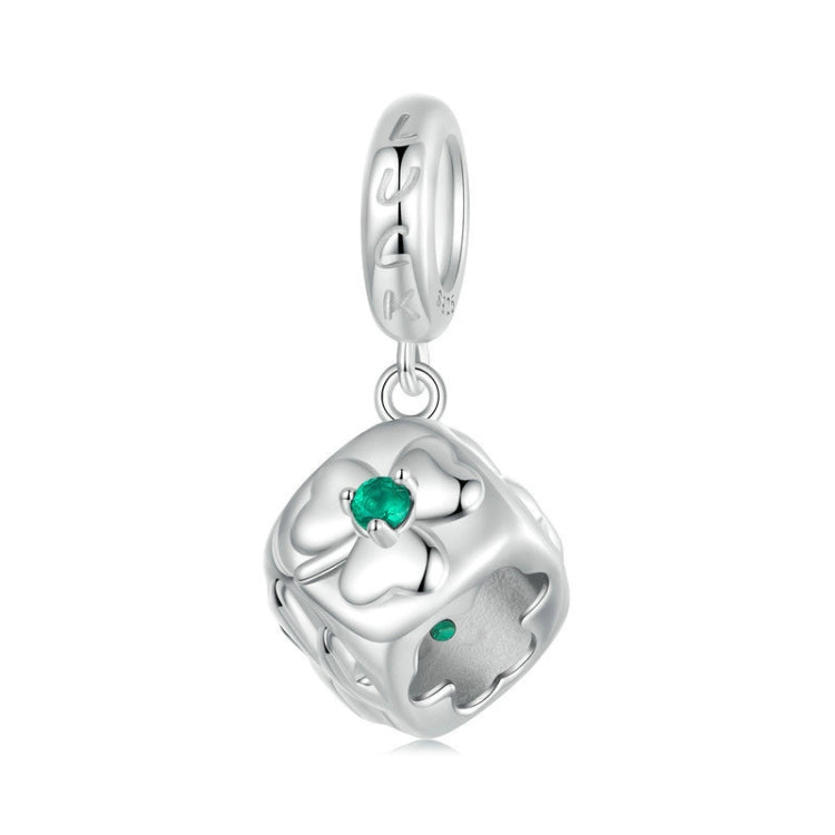 S925 Sterling Silver Platinum-Plated Lucky Four-Leaf Clover Dice Pendant Bracelet Beads(SCC2839) - Jewelry Accessories by PMC Jewellery | Online Shopping South Africa | PMC Jewellery | Buy Now Pay Later Mobicred