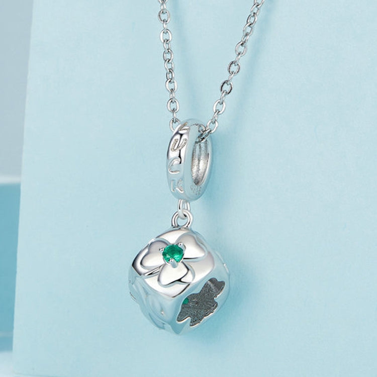 S925 Sterling Silver Platinum-Plated Lucky Four-Leaf Clover Dice Pendant Bracelet Beads(SCC2839) - Jewelry Accessories by PMC Jewellery | Online Shopping South Africa | PMC Jewellery | Buy Now Pay Later Mobicred