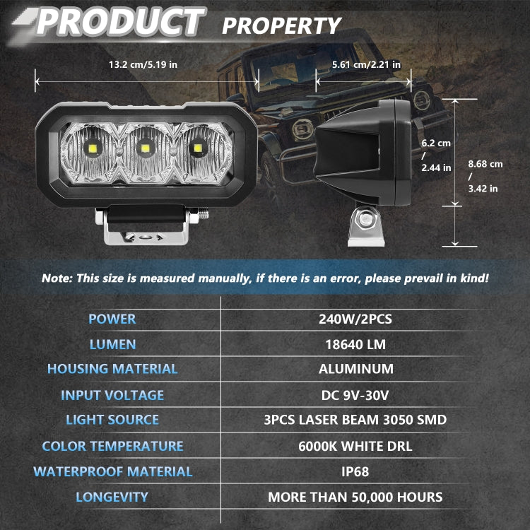 E23 40W 9V-30V 5 Inch Waterproof 3-Eye Headlight(Spotlight White Light) - Work Lights by PMC Jewellery | Online Shopping South Africa | PMC Jewellery | Buy Now Pay Later Mobicred