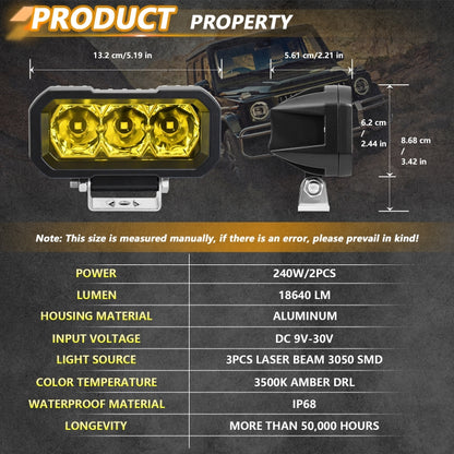 E23 40W 9V-30V 5 Inch Waterproof 3-Eye Headlight(Floodlight Yellow Light) - Work Lights by PMC Jewellery | Online Shopping South Africa | PMC Jewellery | Buy Now Pay Later Mobicred