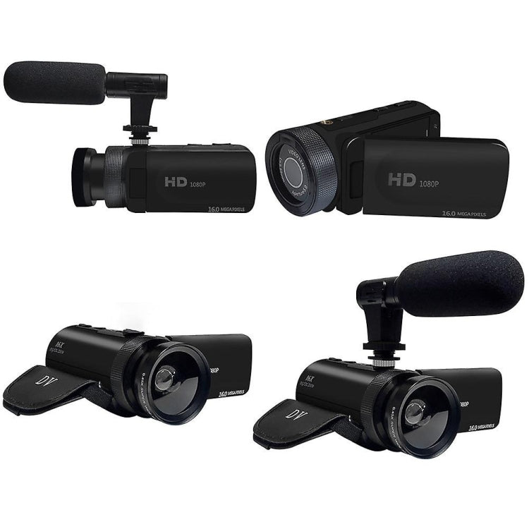 16MP 16X Digital Zoom Vlogging Camera Video Camcorder with 2.4 Inch Flip Screen, Spec: With Wide Angle & Mic US Plug - Video Cameras by PMC TechLife | Online Shopping South Africa | PMC TechLife | Buy Now Pay Later Mobicred