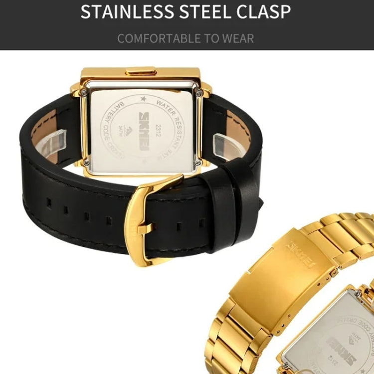 SKMEI Multi-function Letter Display Dial Square Men Electronic Watch, Color: Black Leather Band - free shipping - PMC TechLife - Order now!