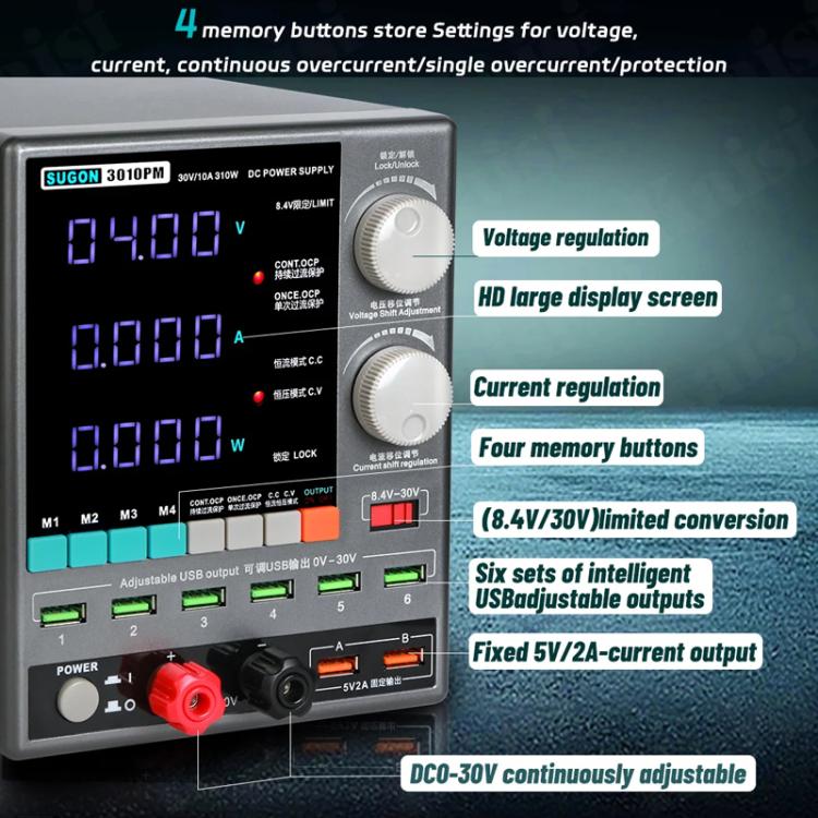 SUGON 3010PM 150W 30V 10A 4 Digital Display Cell Phone Repair Power Meter EU Plug - Power Supply by SUGON | Online Shopping South Africa | PMC Jewellery | Buy Now Pay Later Mobicred