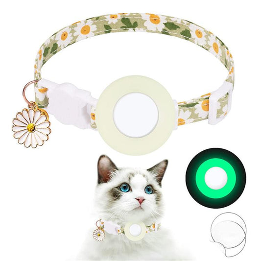 For AirTag Tracker Silicone Cover Small Daisy Pet Collar Dog Collar With Bell And Front Back Film(Luminous Green) - Pet Series by PMC Jewellery | Online Shopping South Africa | PMC Jewellery | Buy Now Pay Later Mobicred